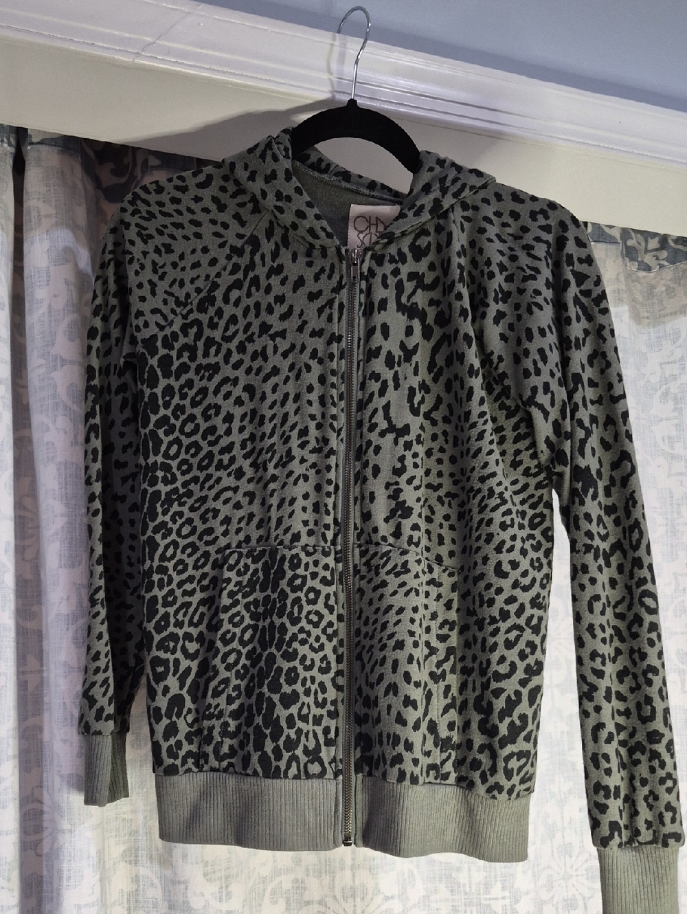 Chaser Olive Green & Black Leopard Zip Hoodie Jacket